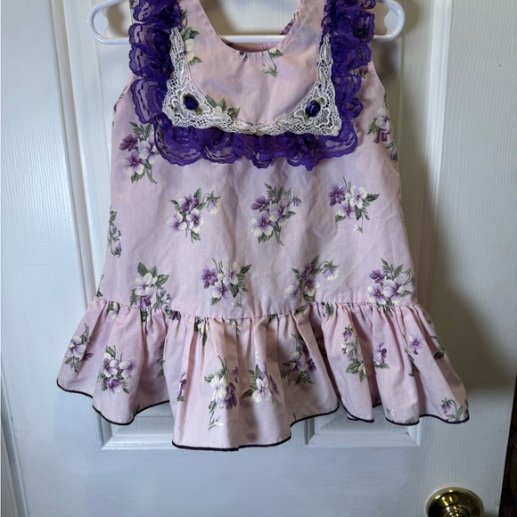90’s baby handmade Floral lilac/Pink Dress with Purple Lace - Picture 6 of 6